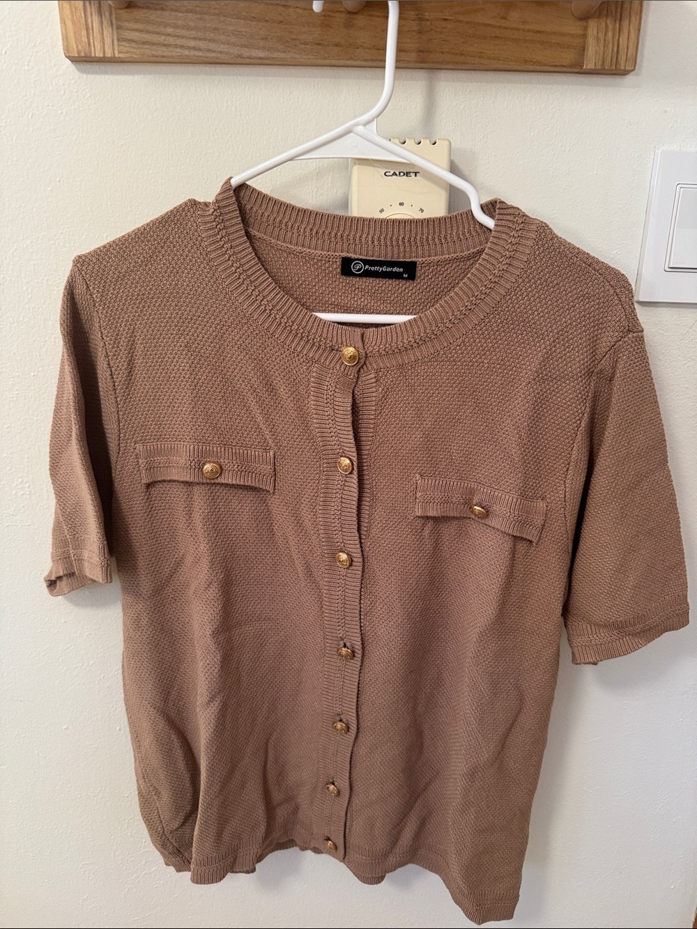 Women's Short-Sleeve Button Cardigan in Taupe